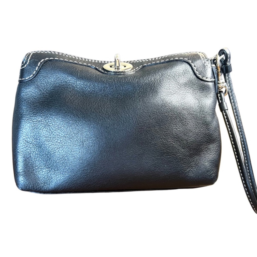 Coach Black Leather Wristlet with Twist Lock
